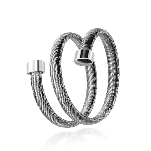 S925 Dark Silver Twist Cable 2 Loops Daily Ring