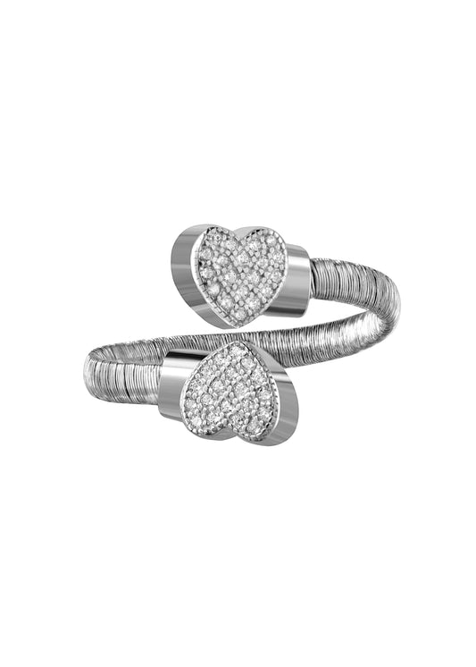 S925 Silver Twist Cable Heart to Heart Wide Ring