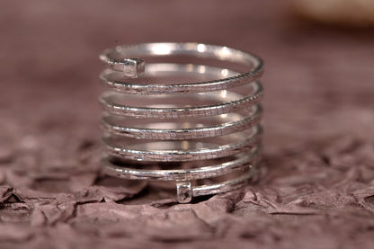 S925 Silver Twist Cable 6 Hoops Daily Ring