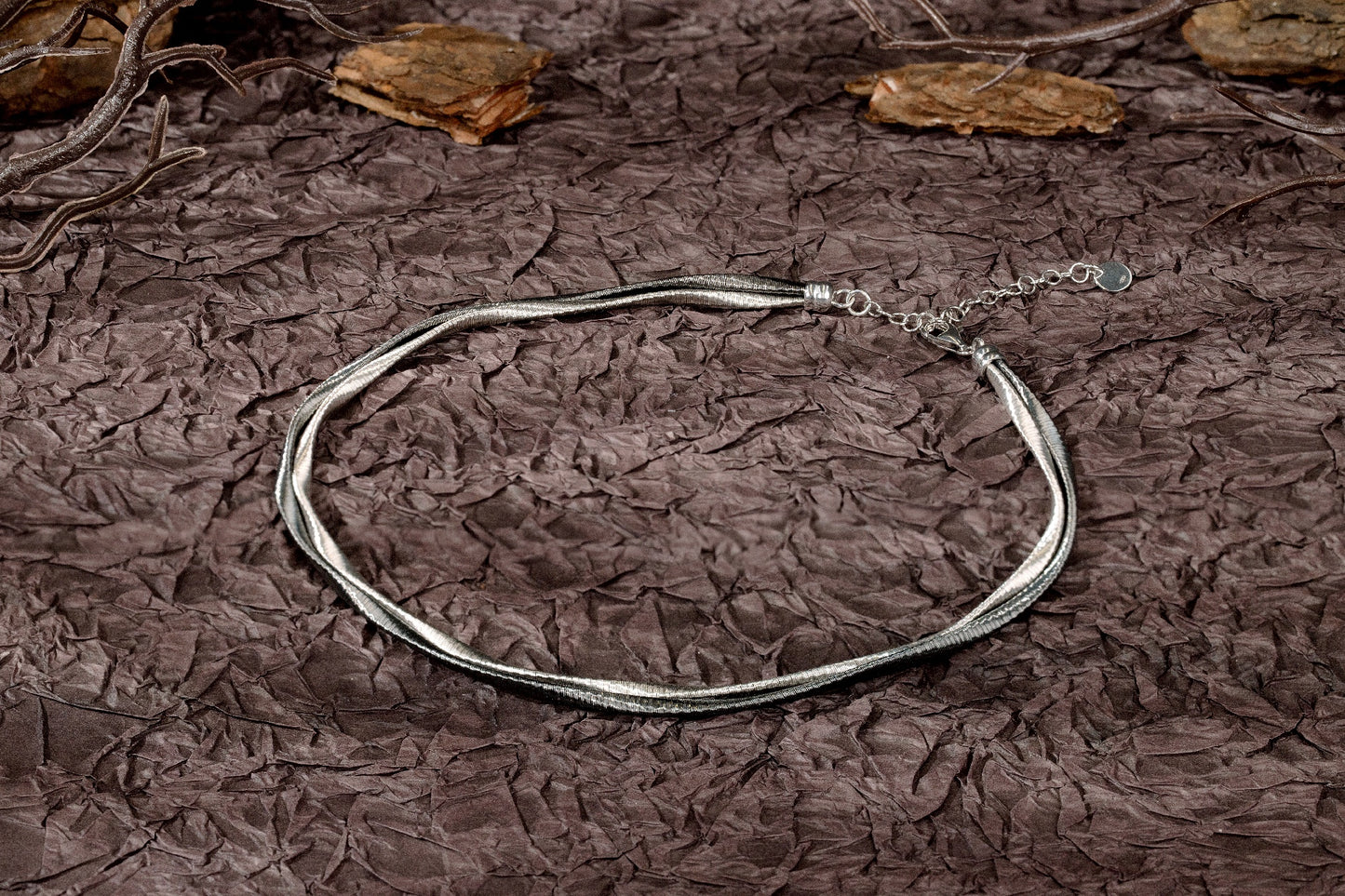 S925 Silver Twist Cable 2 Loops Monochrome Daily Necklace