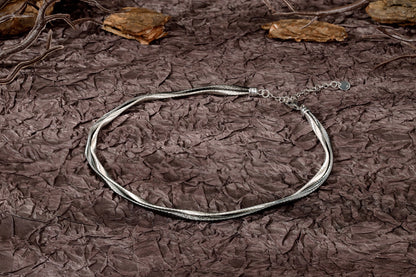 S925 Silver Twist Cable 2 Loops Monochrome Daily Necklace